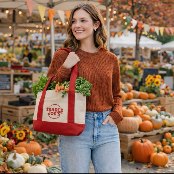 Trader Joe'S Handbags - TRADER JOE’S MINI CANVAS TOTE LIMITED 2025 EDITION RED HANDLES REUSE RECYCLE